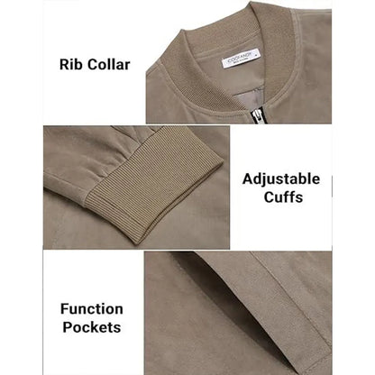Men’s Classic Thin Casual Jacket: Stretchy Faux Suede (Lightweight, Retro, Soft)