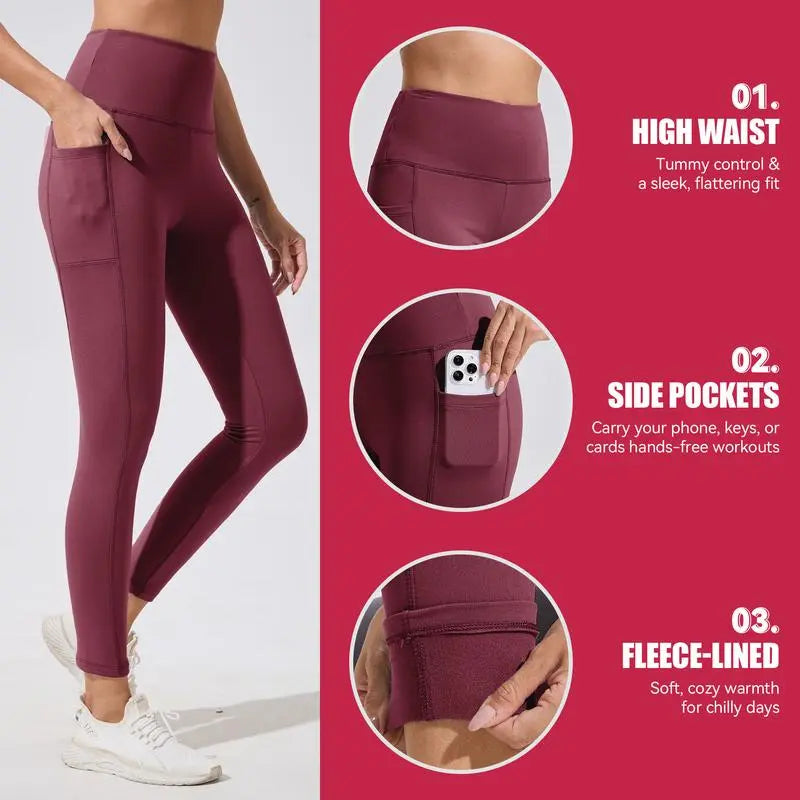 Women's High Waisted Fleece Lined Leggings with Pockets