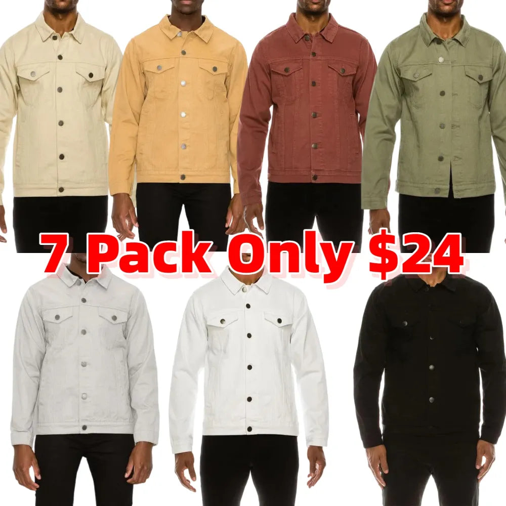 Essential Colored Denim Jacket - Classic Fit Long Sleeve Buttoned Pockets 100% Cotton Menswear Tops