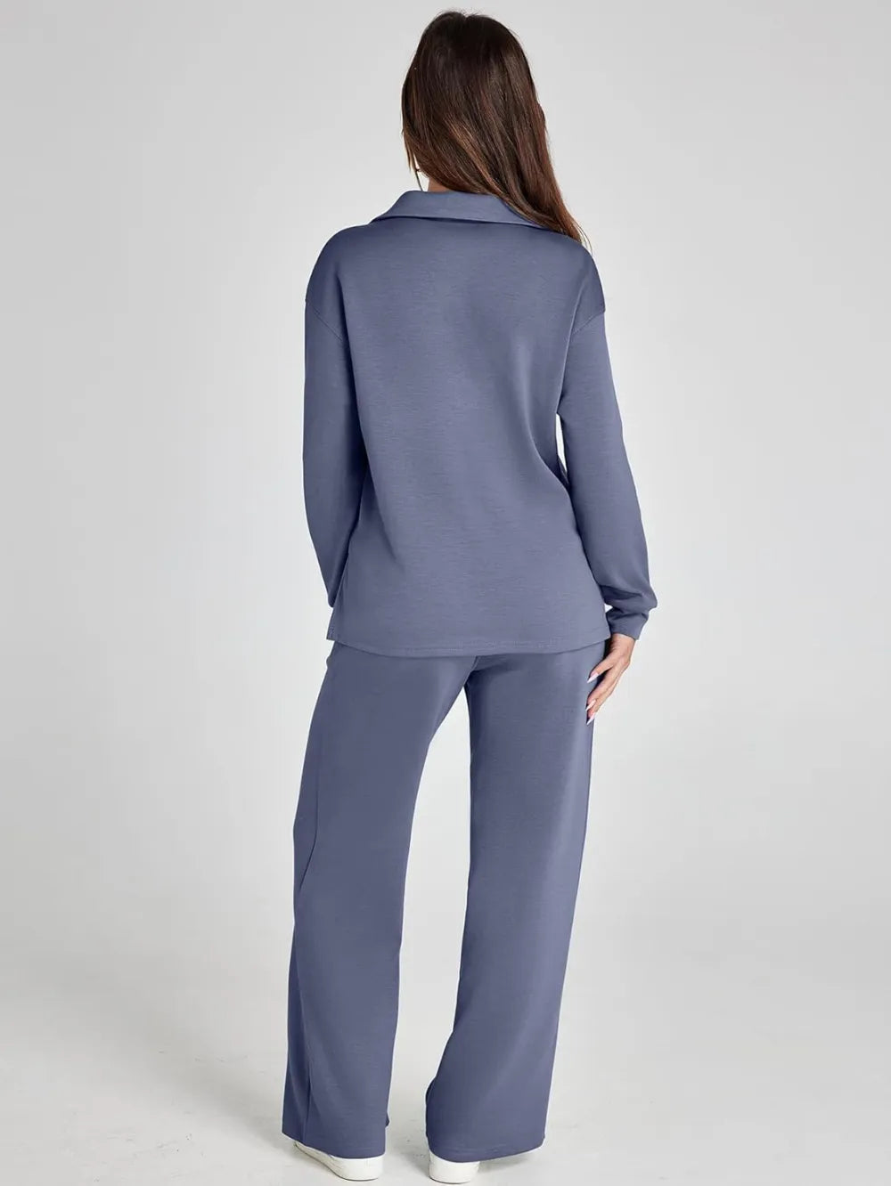Women's 2 Piece Sets Outfits Casual Long Sleeve Sweatsuits Polo Top and Wide Leg Pants Matching Sets