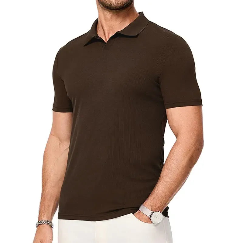 JMIERR Men's Muscle V - Neck Slim - Fit Ribbed Polo