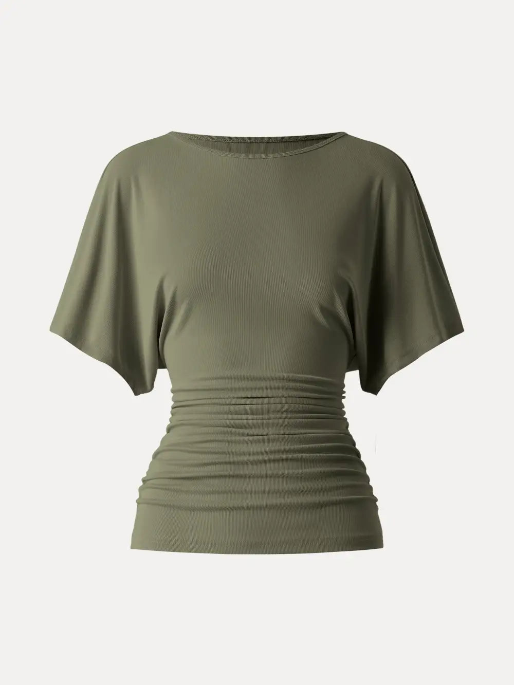 Effortless Boatneck Batwing Sleeve Side Ruched Top