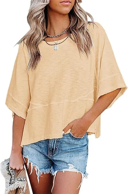 Women's Summer Casual Crewneck Batwing Half Sleeve Tee