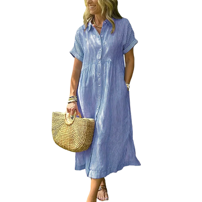 Women's loose-fitting midi striped shirt dress