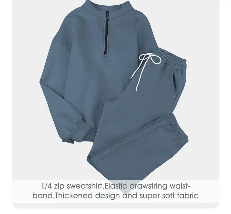 Women 2 Piece Outfits Sweatsuit Oversized Half Zip Pullover Long Sleeve Sweatshirt Jogger Pants Set with Pockets Outdoorfun