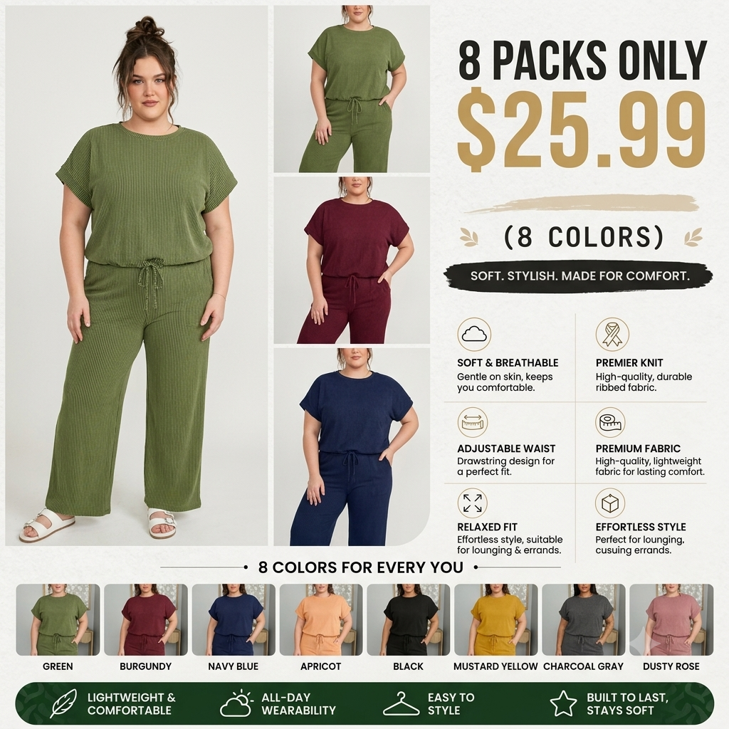 ⚡FINAL SALE⚡- Womens Sets Lightweight Knit Tops & Drawstring Long Pants