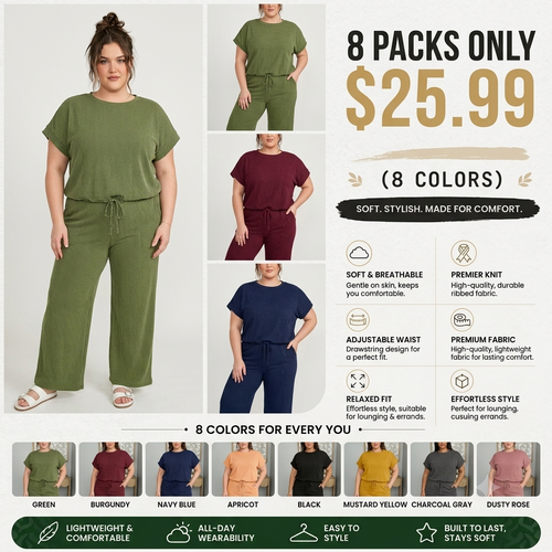 ⚡FINAL SALE⚡- Womens Sets Lightweight Knit Tops & Drawstring Long Pants