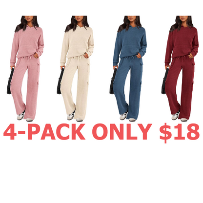 Women's Fall Knitted Hoodie Tracksuits Wide Leg Pants With Pocket Sets