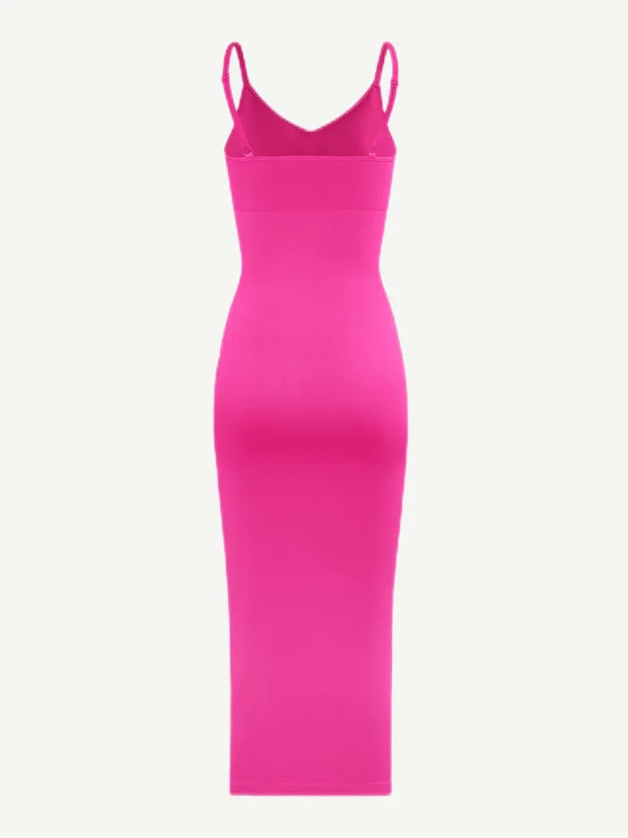 Seamless Spaghetti Strap V Neck Maxi Dress with Built-in Bodycon