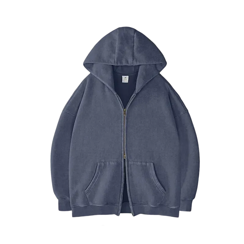 Oversized Acid Wash Hoodies Sweatshirt with Double Zip Up
