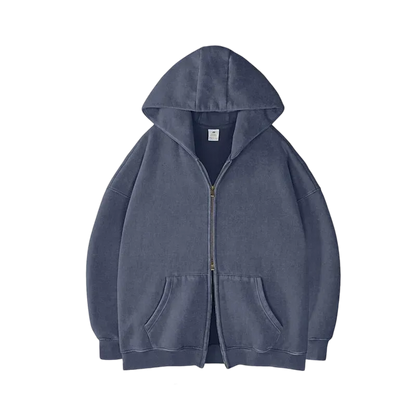 Oversized Acid Wash Hoodies Sweatshirt with Double Zip Up