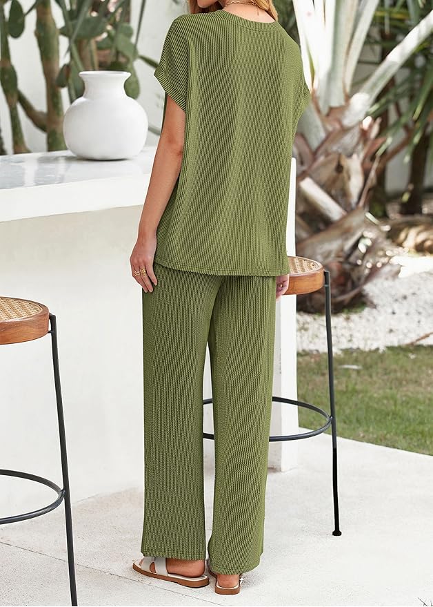 ⚡FINAL SALE⚡- Womens Sets Lightweight Knit Tops & Drawstring Long Pants