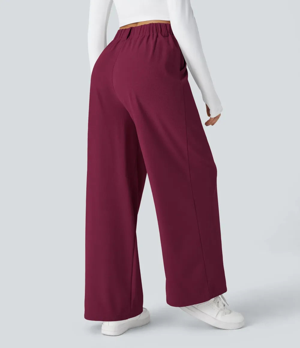 High Waisted Side Pocket Wide Leg Waffle Work Pants