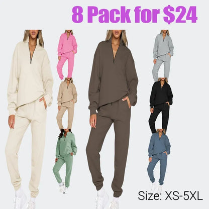 Women 2 Piece Outfits Sweatsuit Oversized Half Zip Pullover Long Sleeve Sweatshirt Jogger Pants Set with Pockets Outdoorfun