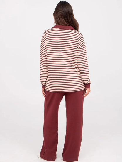 Women's 2 Piece Sets Outfits Casual Long Sleeve Sweatsuits Polo Top and Wide Leg Pants Matching Sets