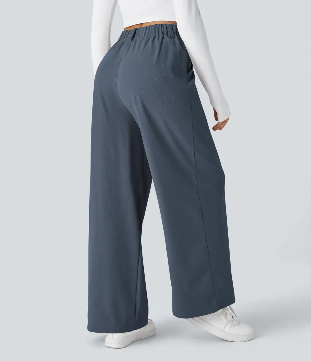 High Waisted Side Pocket Wide Leg Waffle Work Pants
