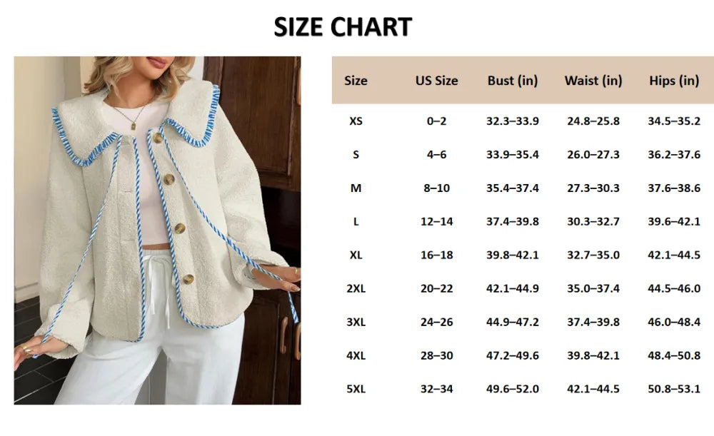 Womens Fuzzy Fleece Jacket Peter Pan Collar Button Down Fall Winter Sherpa Coats