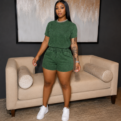 Women's Acid Wash Lounge Set – Casual Short Sleeve Tee & Drawstring Shorts Two Piece Outfit with Pockets, Soft Lightweight Summer Matching Set
