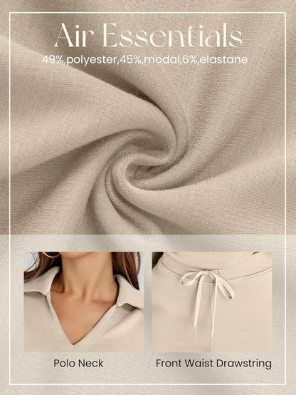 Women's 2 Piece Sets Outfits Casual Long Sleeve Sweatsuits Polo Top and Wide Leg Pants Matching Sets