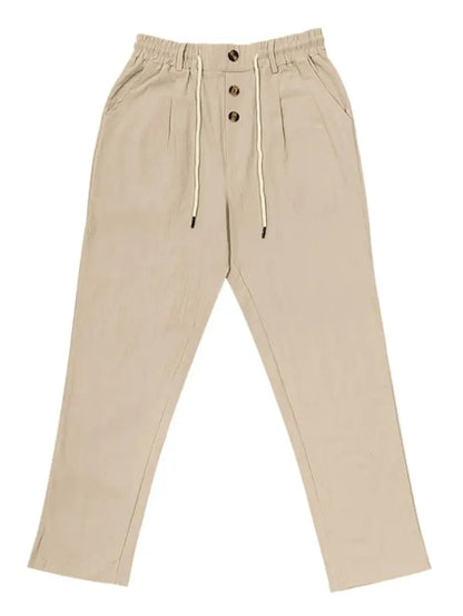 Men's Solid Button Design Linen Pants