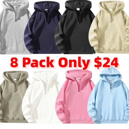 Plain Half Zip Drop Shoulder Essentials Hoodie