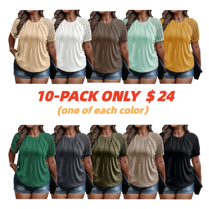 Eytino Plus Size Tops for Women Summer Lace Short Sleeve Crewneck Loose Casual Blouse Tunic T Shirts(1X-5X)