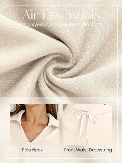 Women's 2 Piece Sets Outfits Casual Long Sleeve Sweatsuits Polo Top and Wide Leg Pants Matching Sets