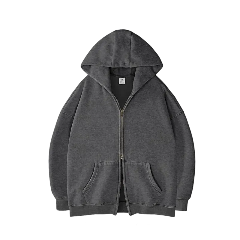 Oversized Acid Wash Hoodies Sweatshirt with Double Zip Up