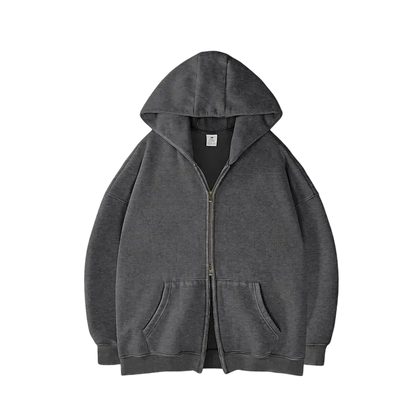 Oversized Acid Wash Hoodies Sweatshirt with Double Zip Up