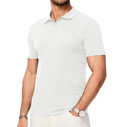 JMIERR Men's Muscle V - Neck Slim - Fit Ribbed Polo
