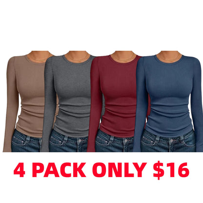 🔥8- PACK Women's Long Sleeve Blouses Shirts with Ribbed Knit Work Office Basic Tops