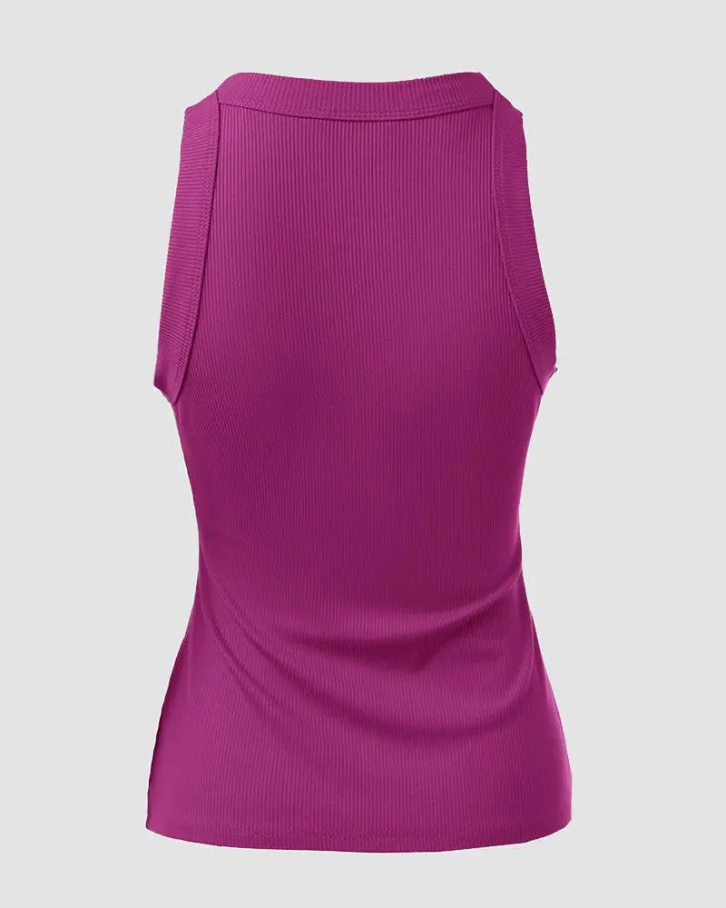 O-Neck Knit Sleeveless Basic Slim Fit Tummy Control Tank Casual Top(Without Pads)