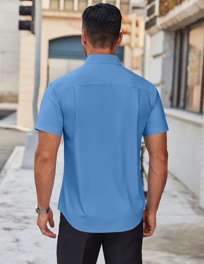 Mens Short Sleeve Dress Shirts Wrinkle Free Casual Button Down Shirts Summer Untucked Dress Shirt