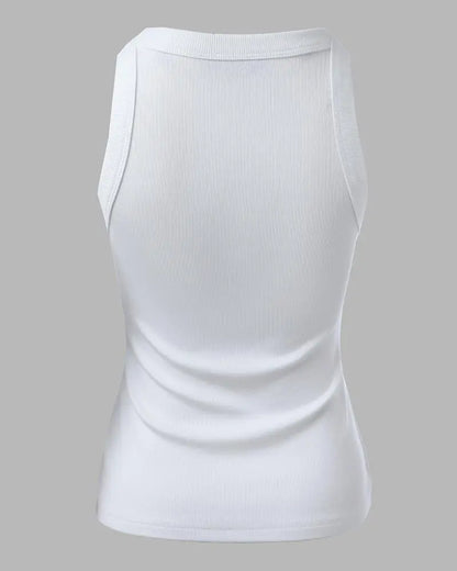 O-Neck Knit Sleeveless Basic Slim Fit Tummy Control Tank Casual Top(Without Pads)