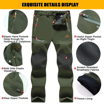 Men's Fleece-Lined Winter Ski Pants – Water-Resistant with 4 Zip Pockets