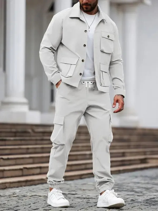 Men's Solid 2-Piece Button-Front Jacket & Pants Set