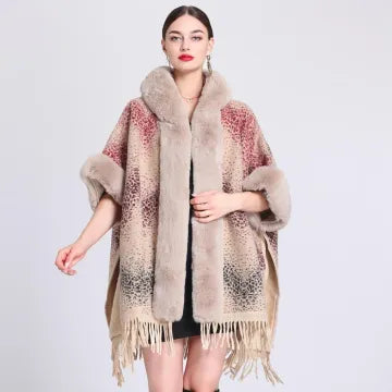 Women's Poncho With a Hoodie and Fringes