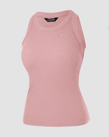 O-Neck Knit Sleeveless Basic Slim Fit Tummy Control Tank Casual Top(Without Pads)
