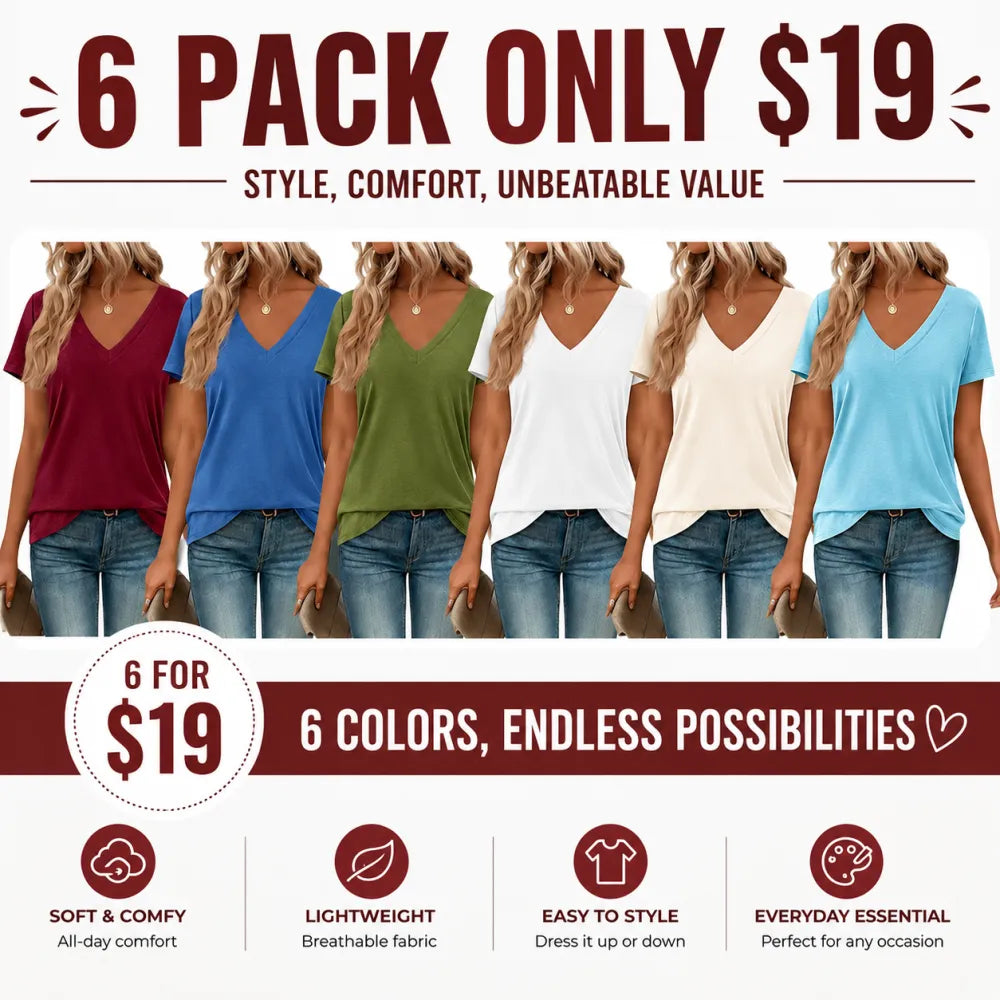 Women's Casual V-Neck Oversized Short Sleeve Loose Basic Tees