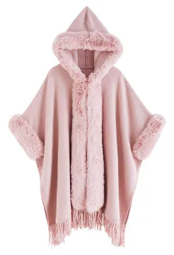 Women's Poncho With a Hoodie and Fringes