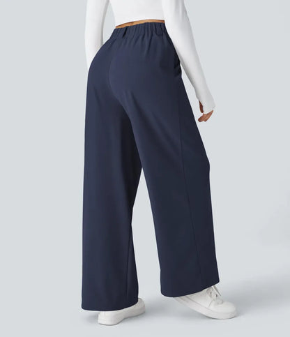 High Waisted Side Pocket Wide Leg Waffle Work Pants