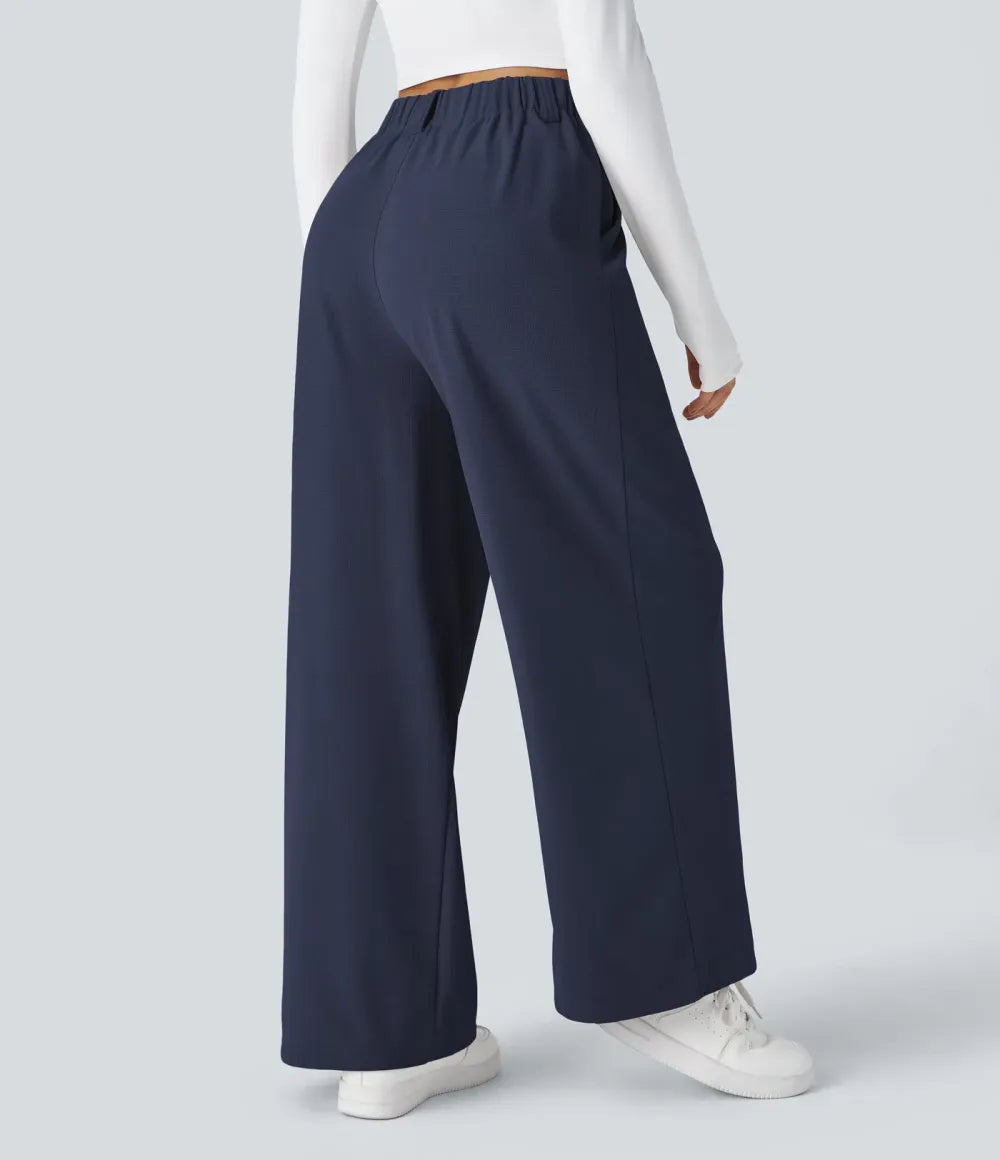 High Waisted Side Pocket Wide Leg Waffle Work Pants