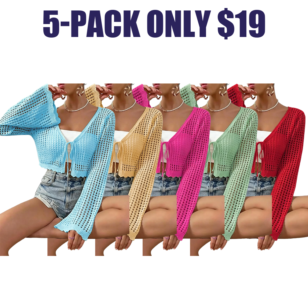Women's Plain Hollow Out Tie Front Crop Cardigan