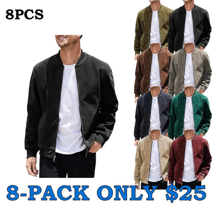 Men’s Classic Thin Casual Jacket: Stretchy Faux Suede (Lightweight, Retro, Soft)