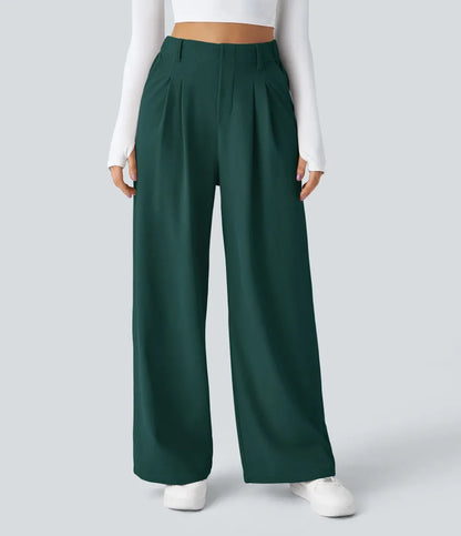 High Waisted Side Pocket Wide Leg Waffle Work Pants