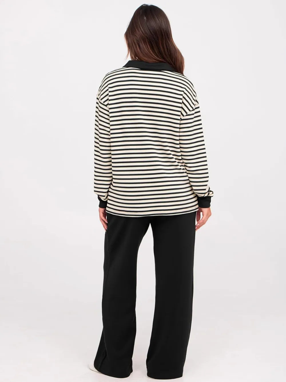 Women's 2 Piece Sets Outfits Casual Long Sleeve Sweatsuits Polo Top and Wide Leg Pants Matching Sets