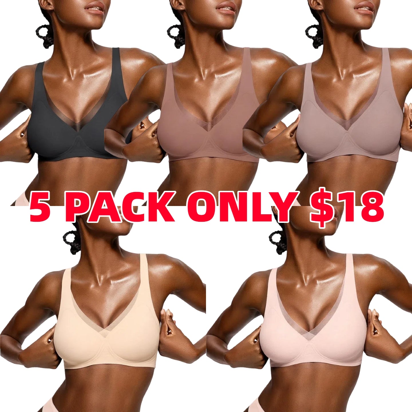 Womens Comfortable Wireless Bras Push Up Bralettes Seamless Tshirts Bras Deep V