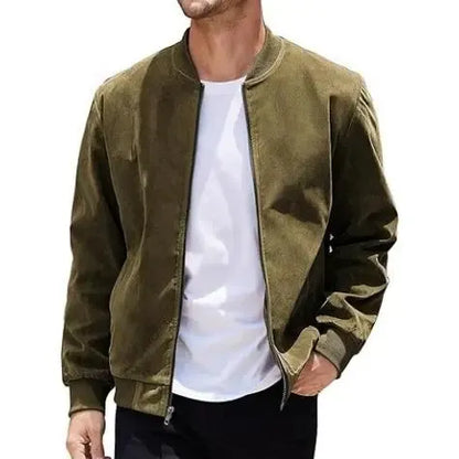Men’s Classic Thin Casual Jacket: Stretchy Faux Suede (Lightweight, Retro, Soft)