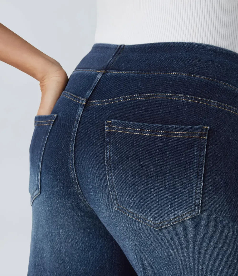 💝Last Day Promotion⚡High Waisted Multiple Pockets Baggy Wide Leg Washed Stretchy Knit Casual Jeans