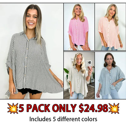 JoJo Striped Button Down Relaxed Top - BACK IN STOCK